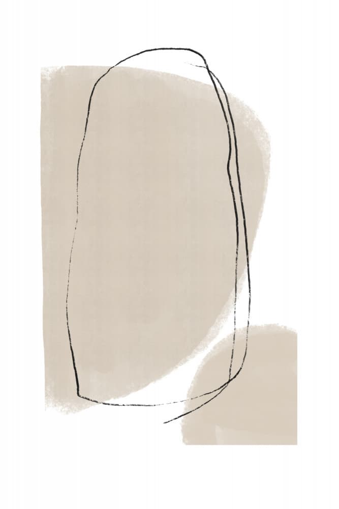 Soft Beige Shapes And Fluid Black Lines by uplusmestudio — canvas wall art