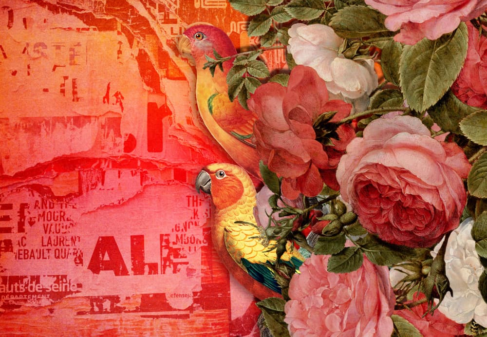 Tropical Parrot Roses by Marja van den Hurk — canvas wall art