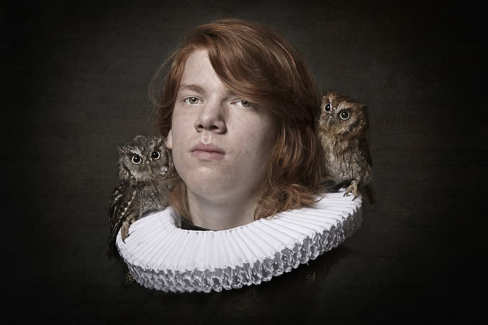 Regal Youth With Owls by Carola Kayen-Mouthaan — canvas wall art