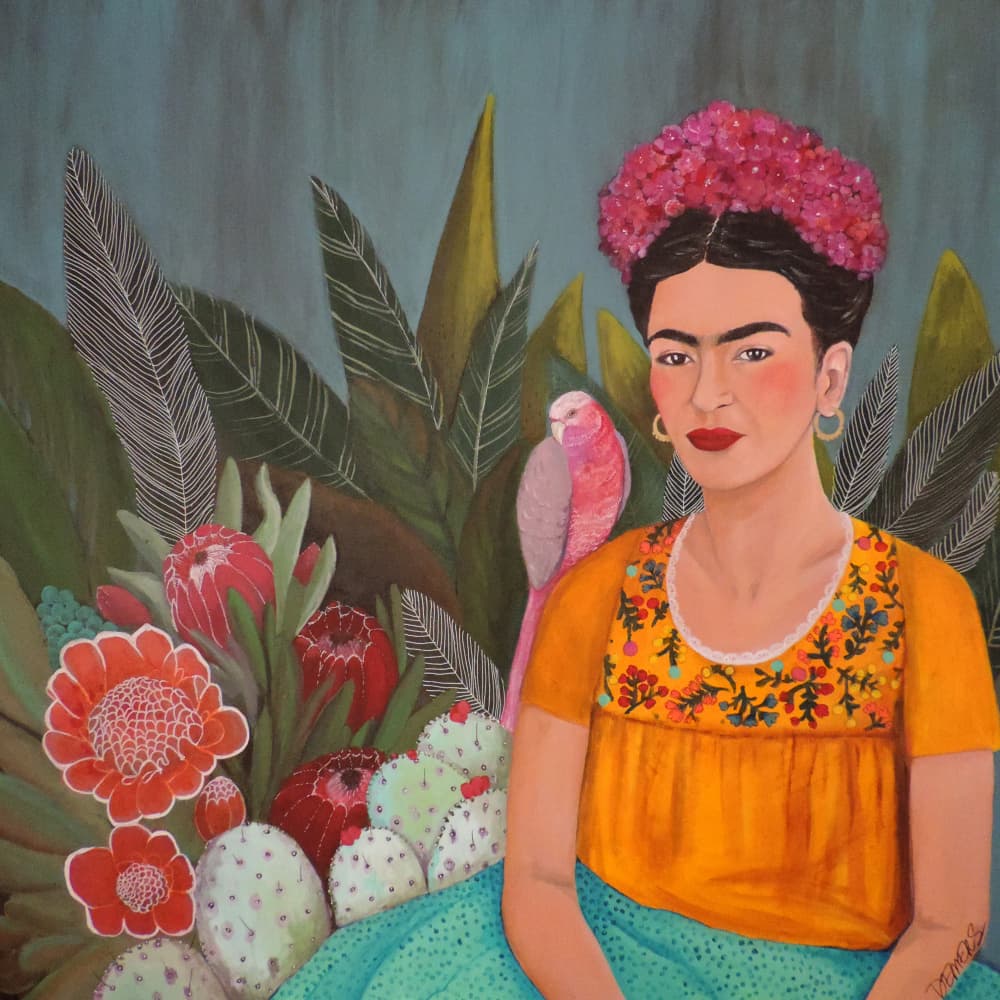 Frida with Pink Bird by Sylvie Demers — canvas wall art