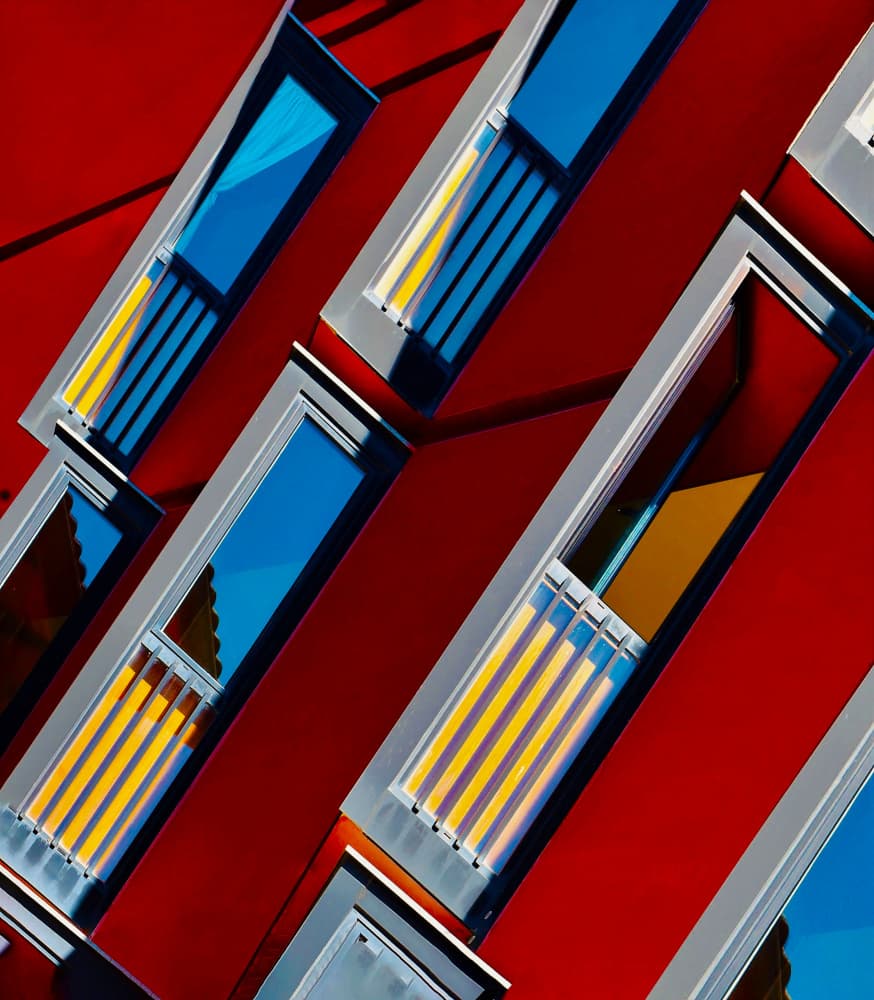 Red and Blue Architecture by Arnon Orbach — canvas wall art