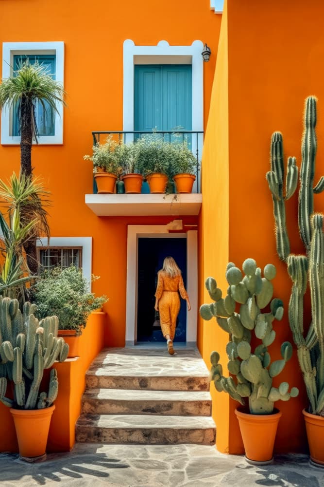 Vibrant Orange Courtyard by Justyna Jaszke — canvas wall art