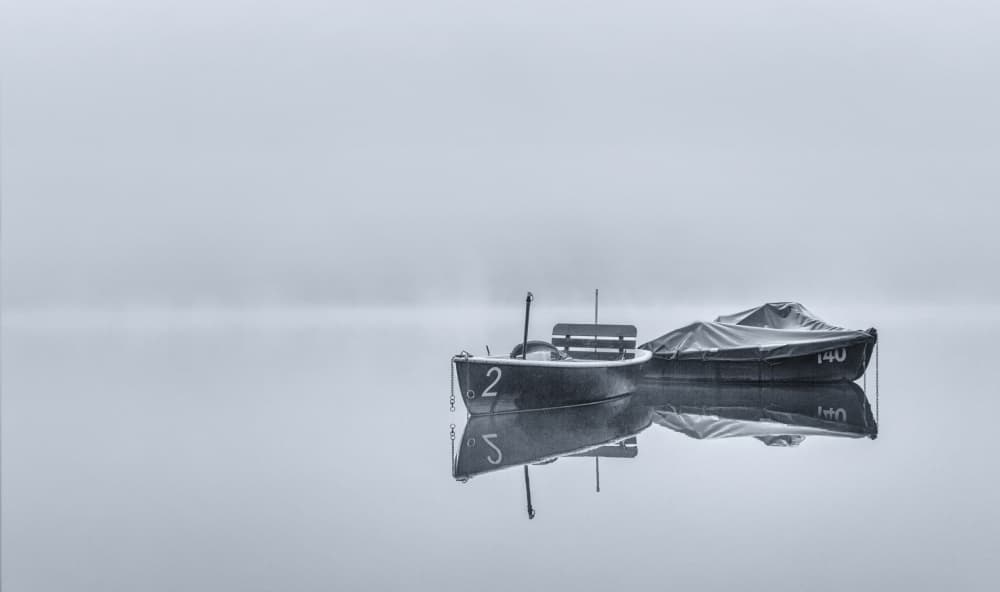Misty Morning Boats by Uschi Hermann — canvas wall art