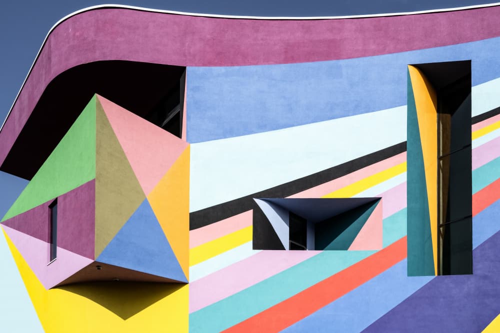 Rainbow Geometric Facade by Linda Wride — canvas wall art