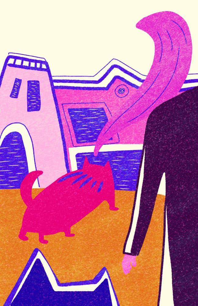 Pink Cat City Stroll by Elli’s illustrations — canvas wall art