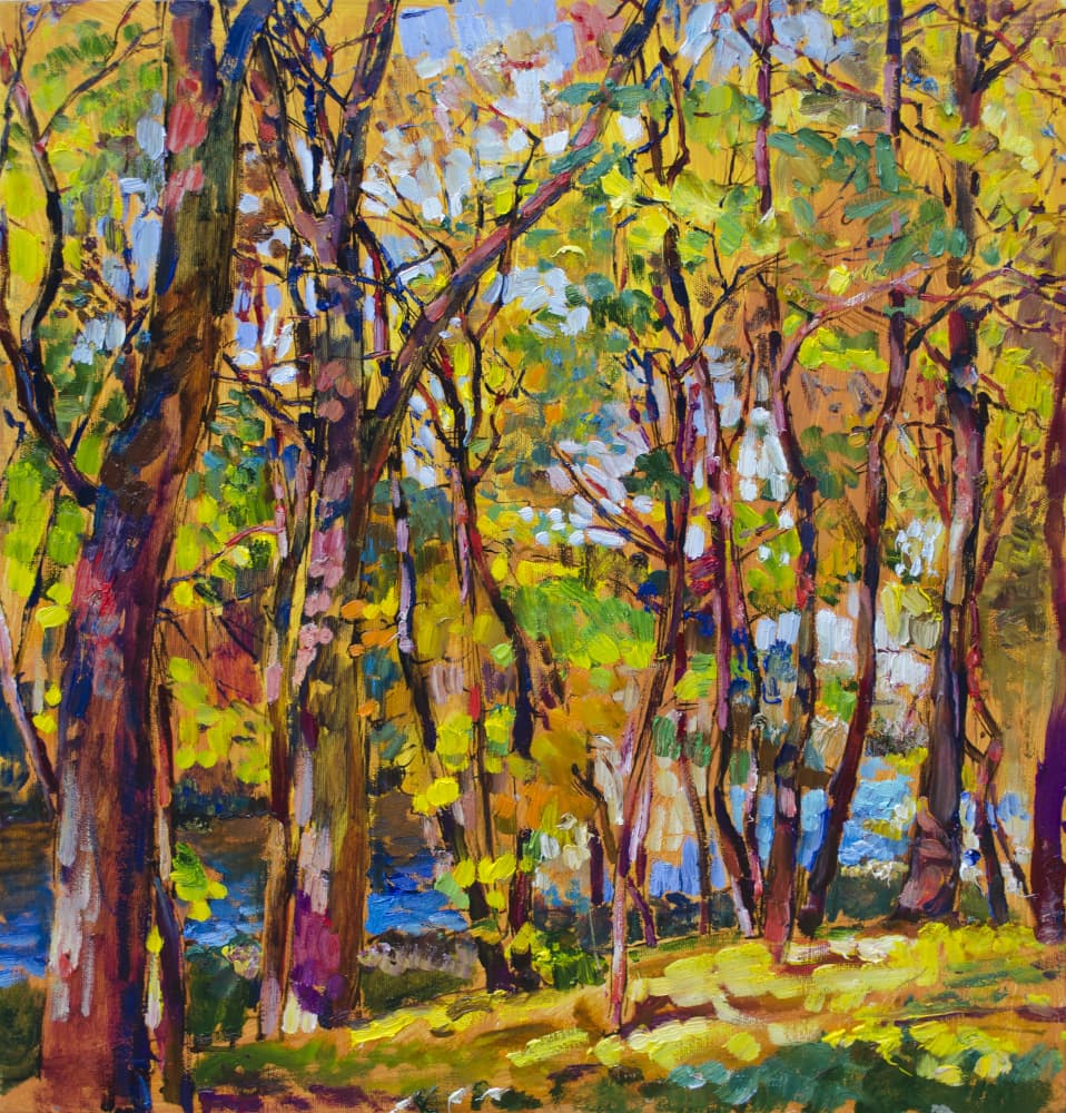 Vibrant Autumn Forest Stream by Andrii Kutsachenko — canvas wall art