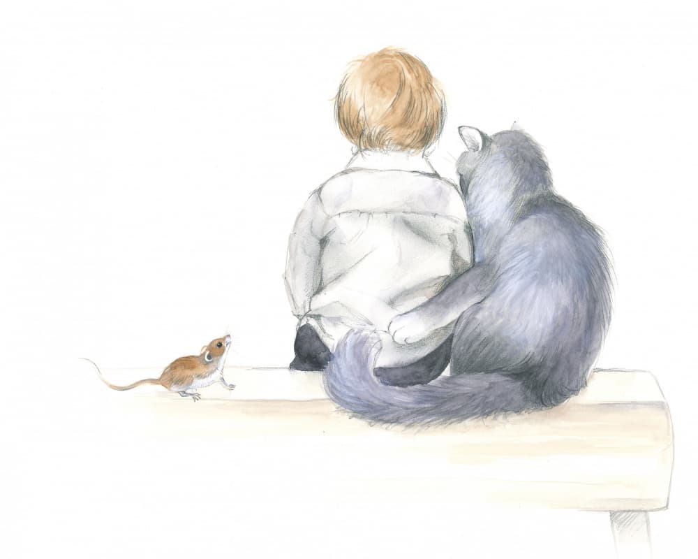 Boy and Cat Share a Story by Isabelle Brent — canvas wall art