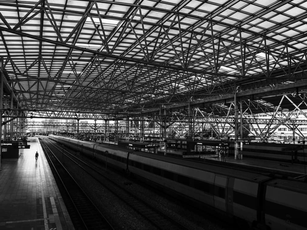 Modern Train Station Solitude by Swen MUN — canvas wall art