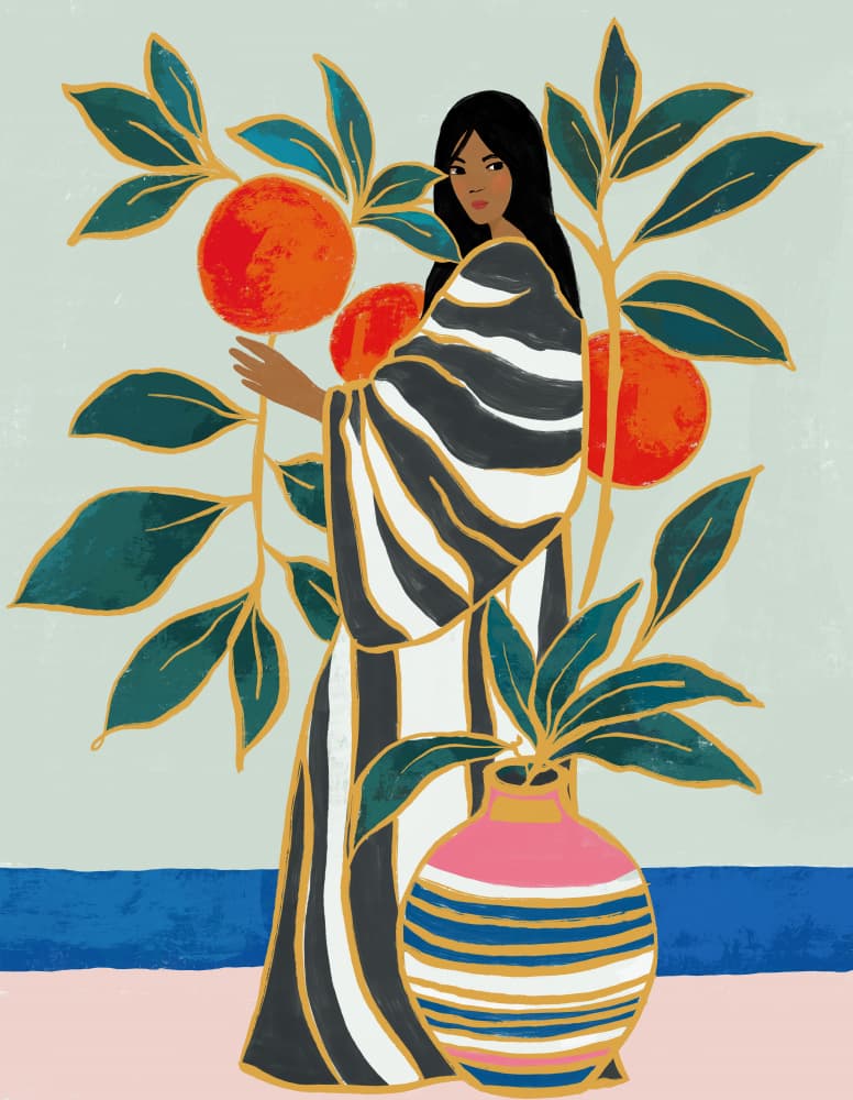 Woman Among Oranges by CATS AND DOTZ — canvas wall art