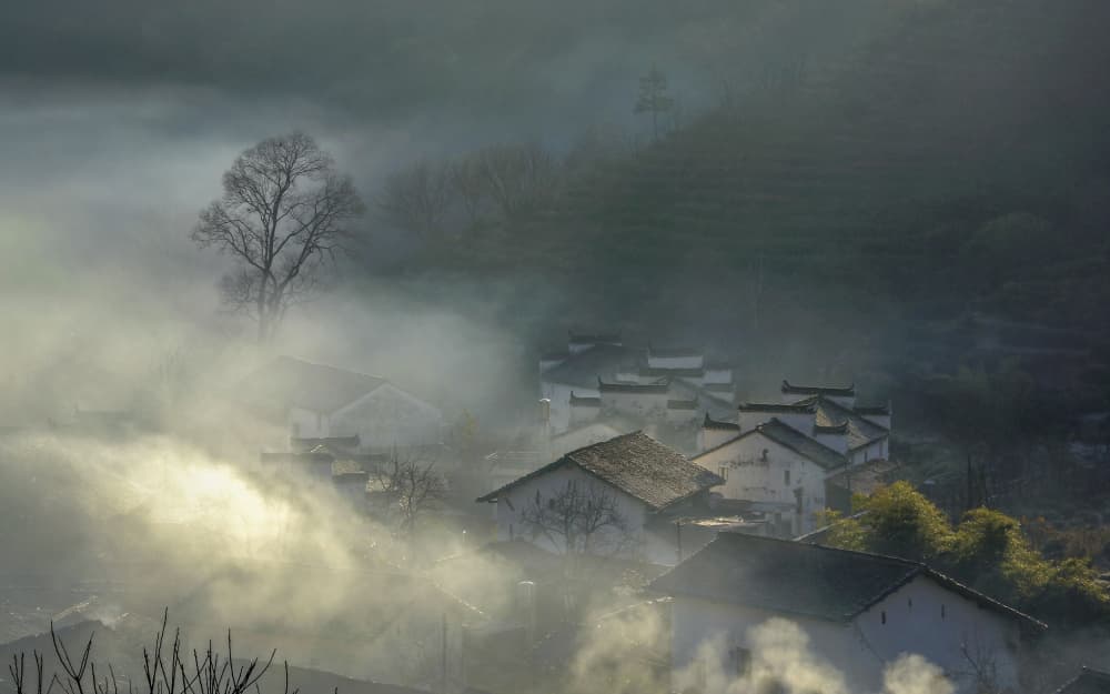 Misty Village Morning by Raymond Ren Rong Liu — canvas wall art