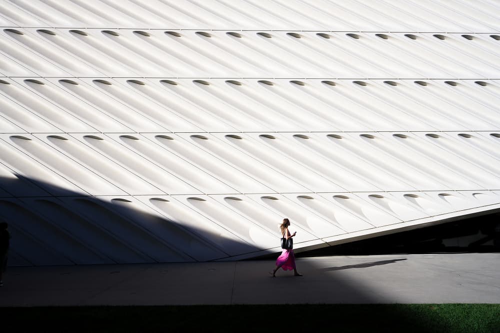 Modern Building Solo Stroll by Rafael L. Bardají — canvas wall art