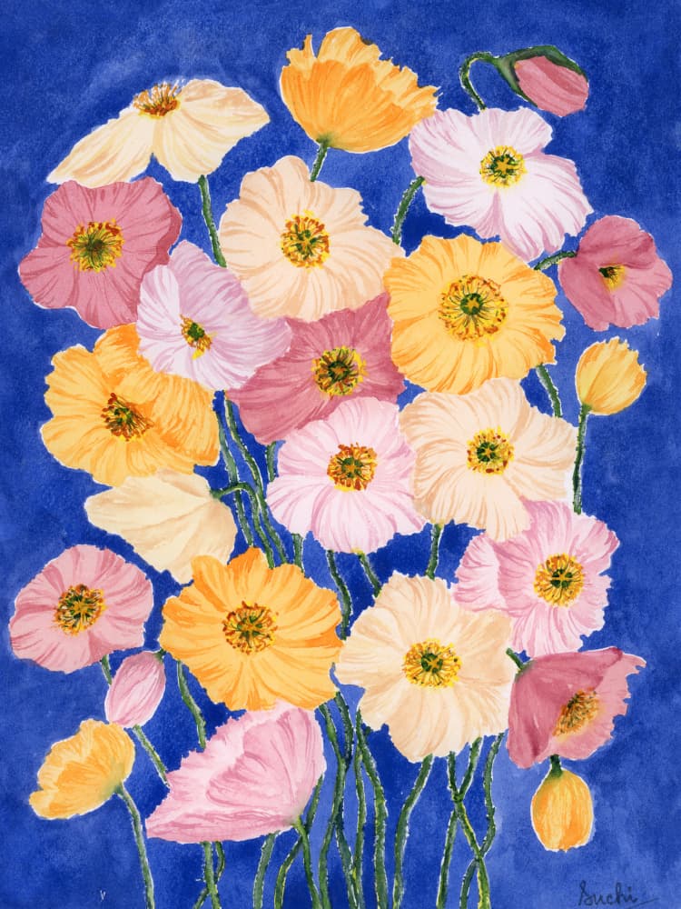 Vibrant Poppy Blooms by Suchi Deb — canvas wall art