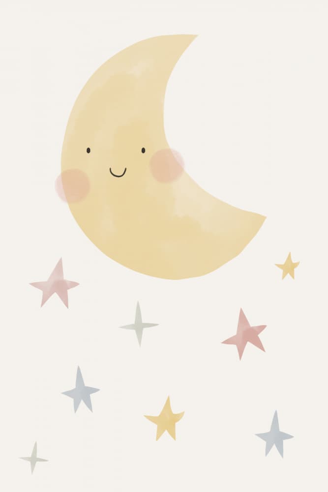 Smiling Moon and Stars by Menina Lisboa — canvas wall art