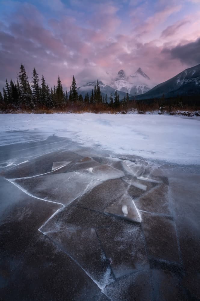Pink Dawn Winter Mountains by Yongnan Li (李永男) — canvas wall art