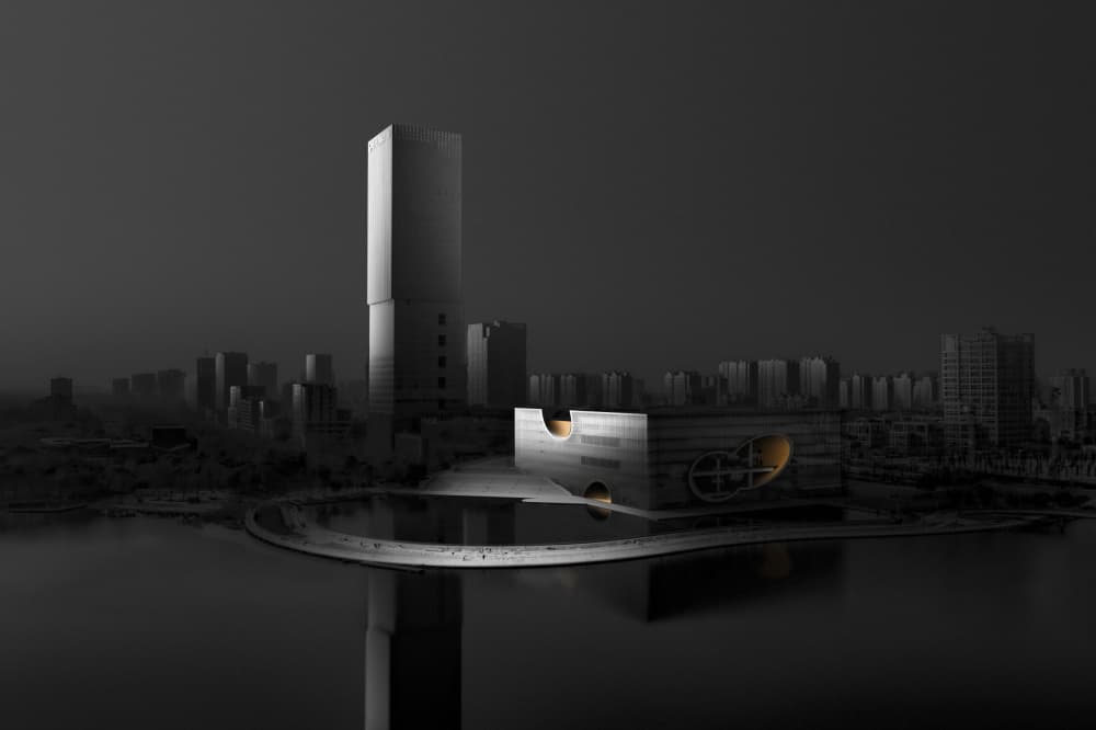 Glowing City Architecture by Yujie Zhang — canvas wall art