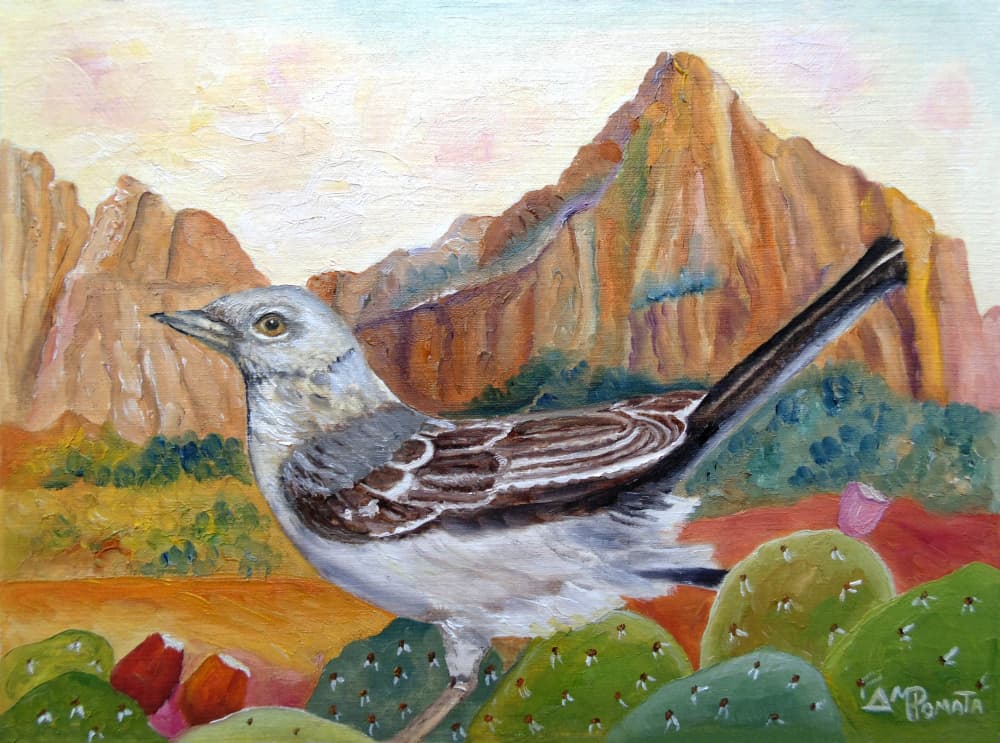 Desert Mockingbird Landscape by Angeles M. Pomata — canvas wall art