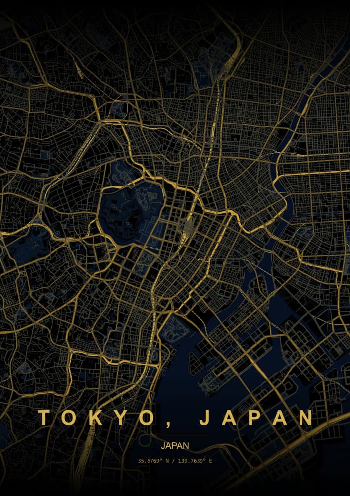 Golden Tokyo Street Map by HUGO — canvas wall art