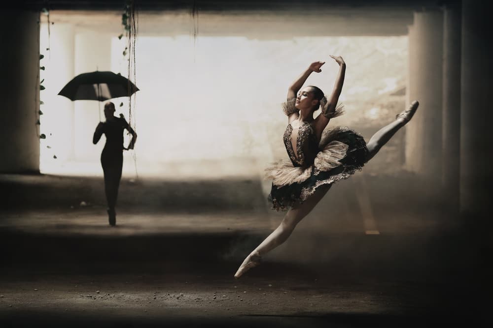 Dramatic Ballerina and Umbrella by Sebastian Kisworo — canvas wall art