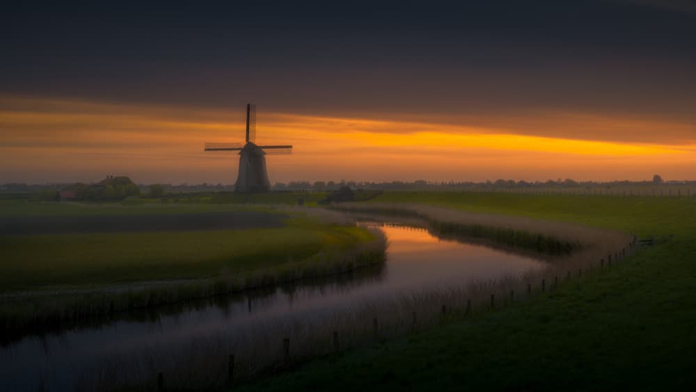Golden Hour Windmill by SANDEEP MATHUR — canvas wall art