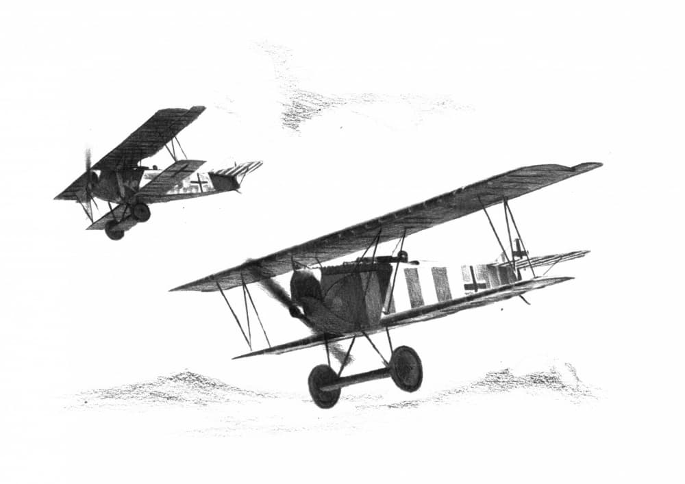 WWI Biplanes Flying by Kulik — canvas wall art