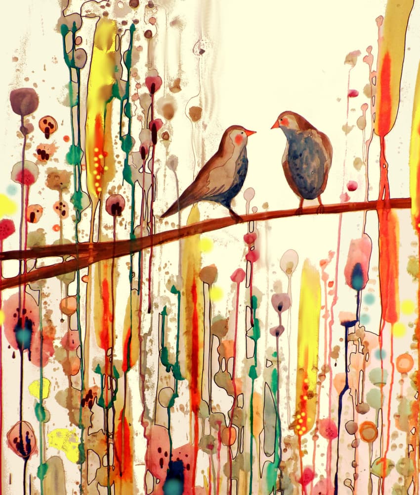 Whimsical Garden Birds by Sylvie Demers — canvas wall art