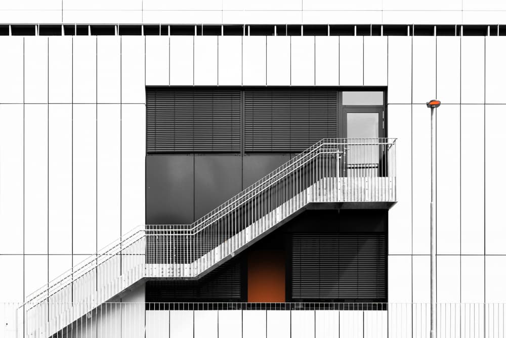 Geometric Staircase Orange Accent by Hans-Wolfgang Hawerkamp — canvas wall art