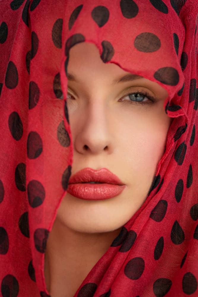 Red Polka Dot Portrait by Rafael L. Bardají — canvas wall art