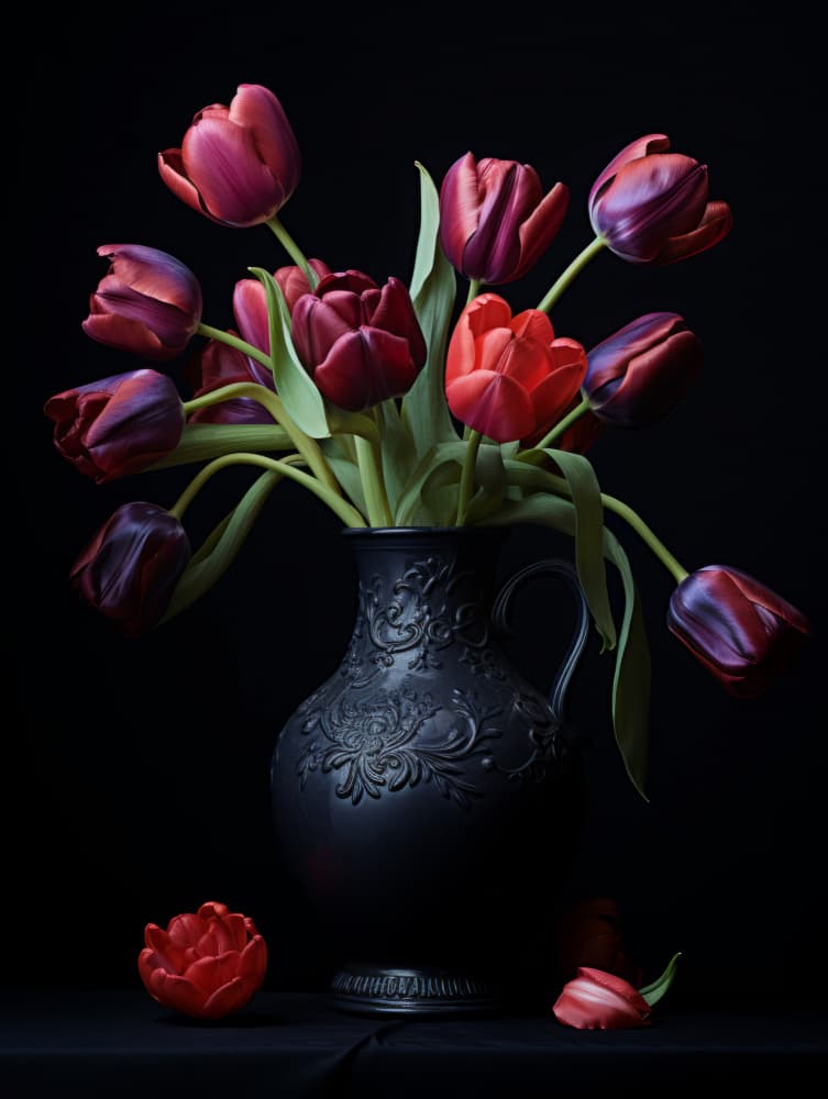 Dark Tulip Elegance by Bilge Paksoylu — canvas wall art