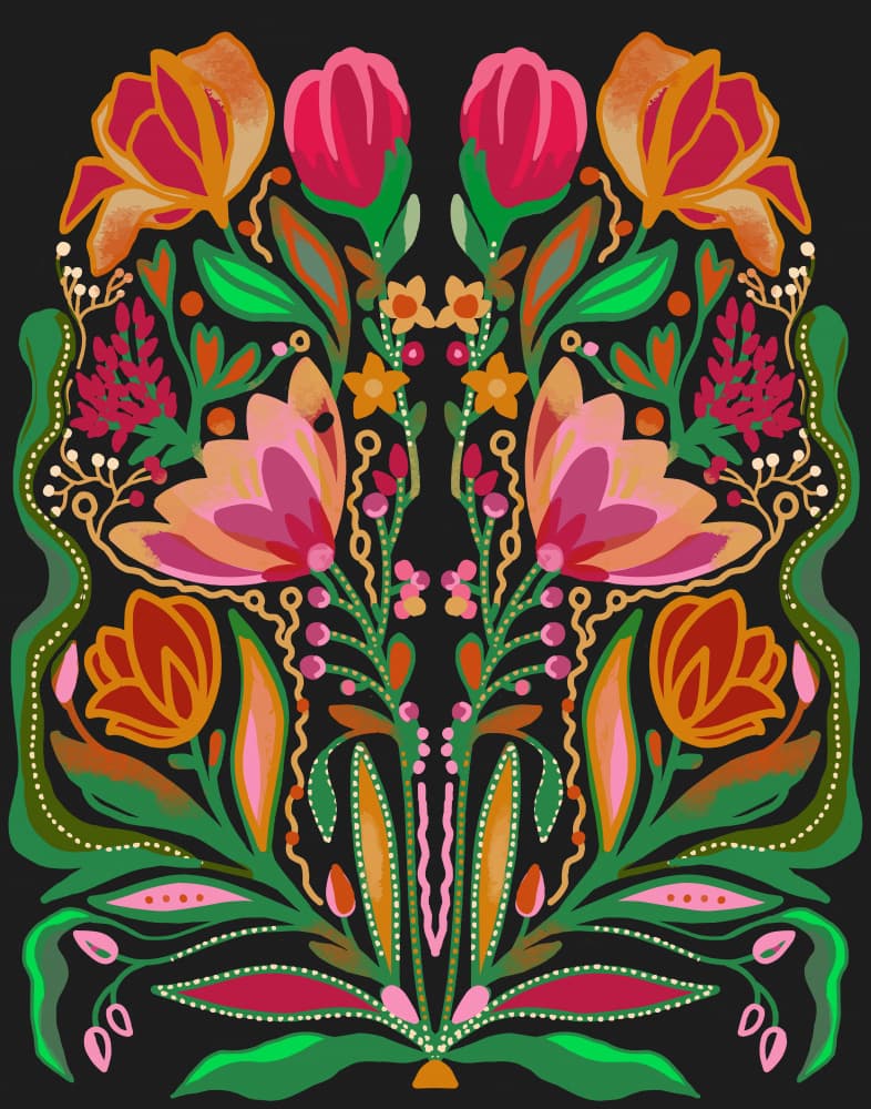 Symmetrical Folk Blooms by Josie George — canvas wall art