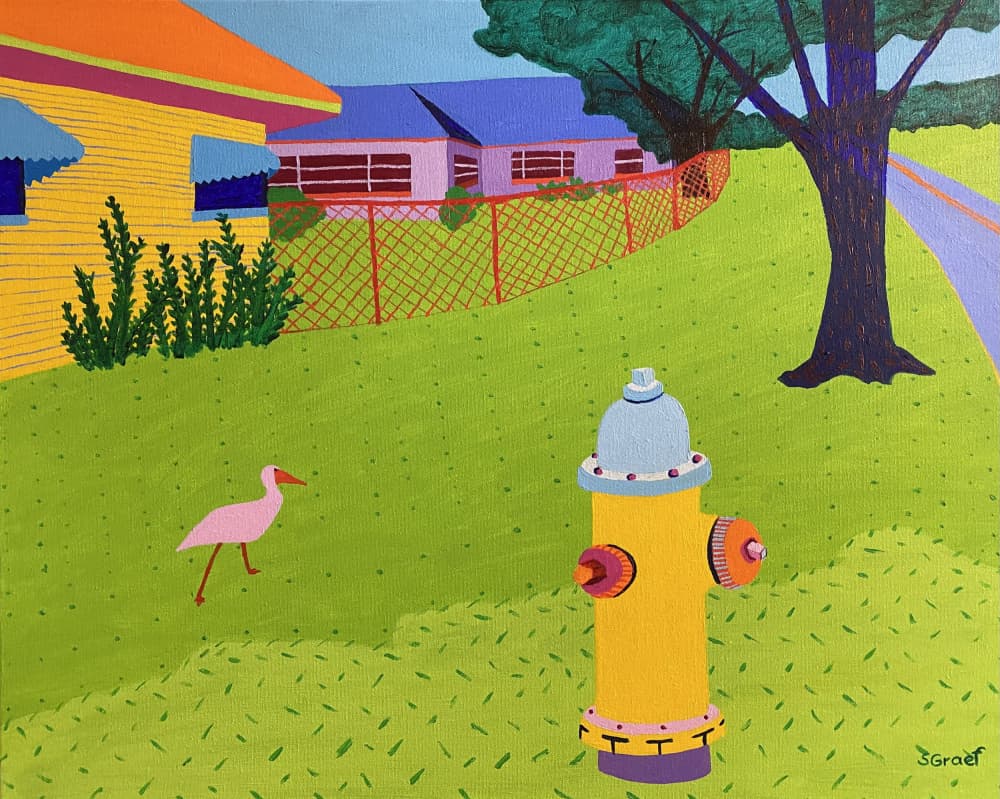 Fire Hydrant and Bird by Sue Graef — canvas wall art