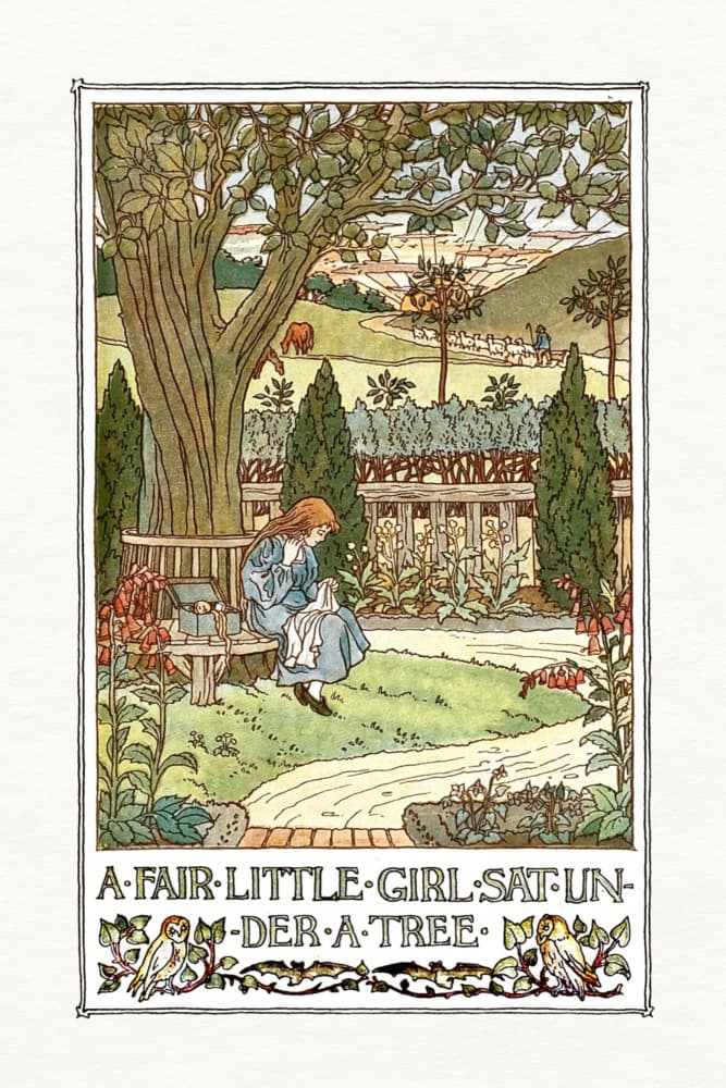 Girl Sewing Under Tree by Wild Violets — canvas wall art