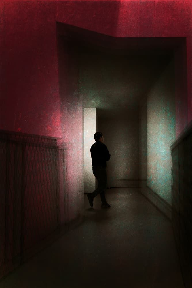 Mysterious Man Dark Hallway by Ute Scherhag — canvas wall art