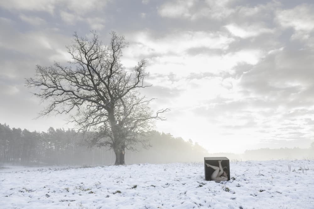 Nude In Snowy Field by Leszek Paradowski — canvas wall art