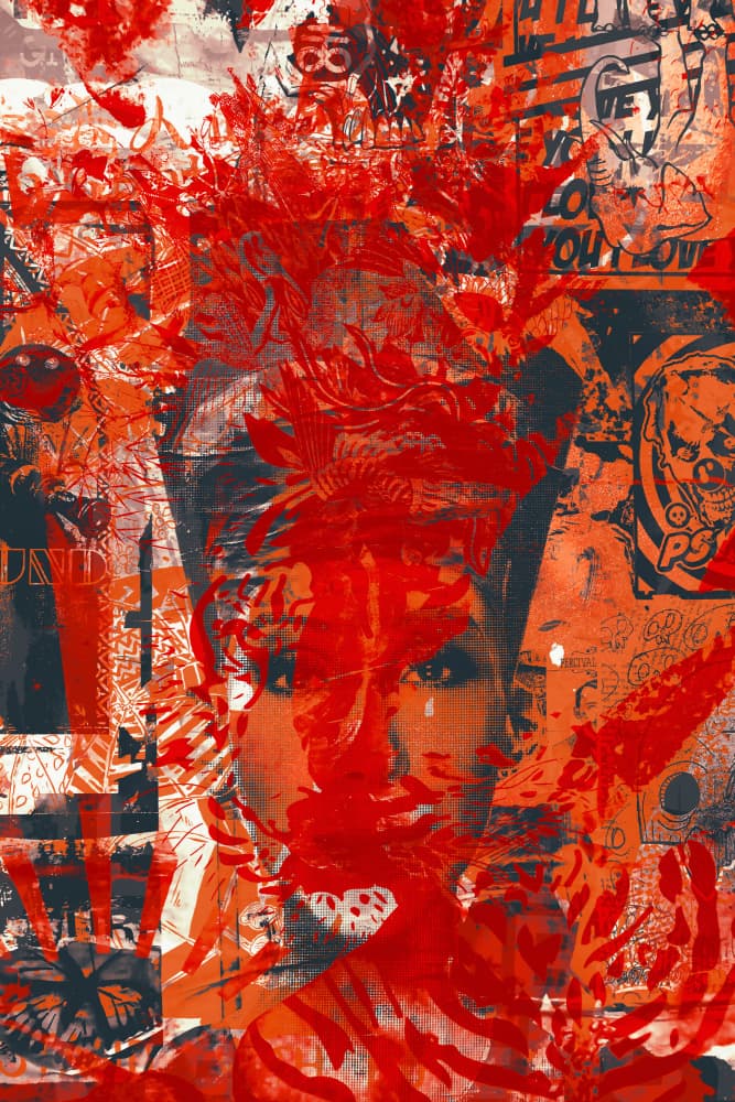 Red Grunge Portrait by Simon Goggin — canvas wall art