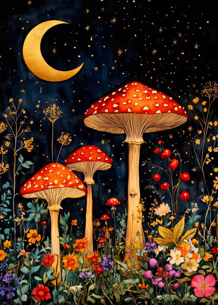 Moonlit Mushroom Garden by Justyna Jaszke — canvas wall art