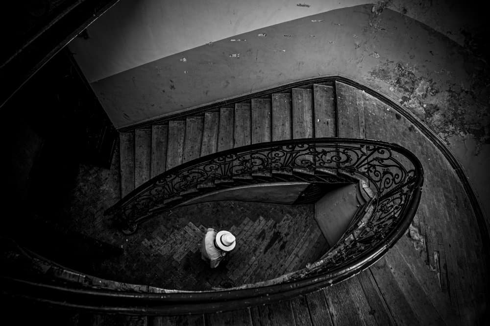Mysterious Person Spiral Stairs by RABIA BASHA ARTIST — canvas wall art