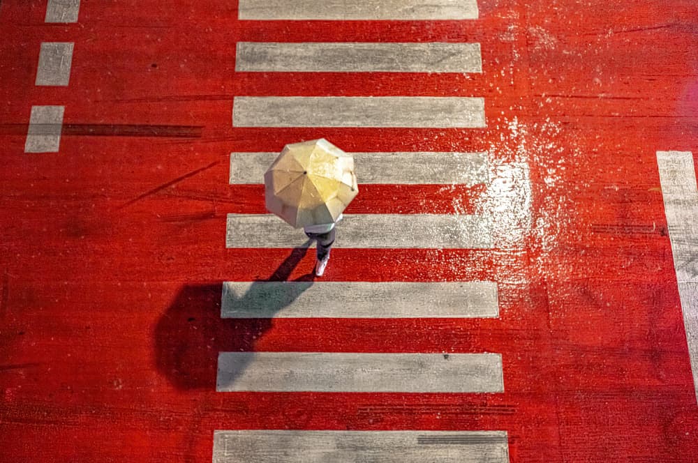 Red Crosswalk Umbrella by Alan Kwang — canvas wall art