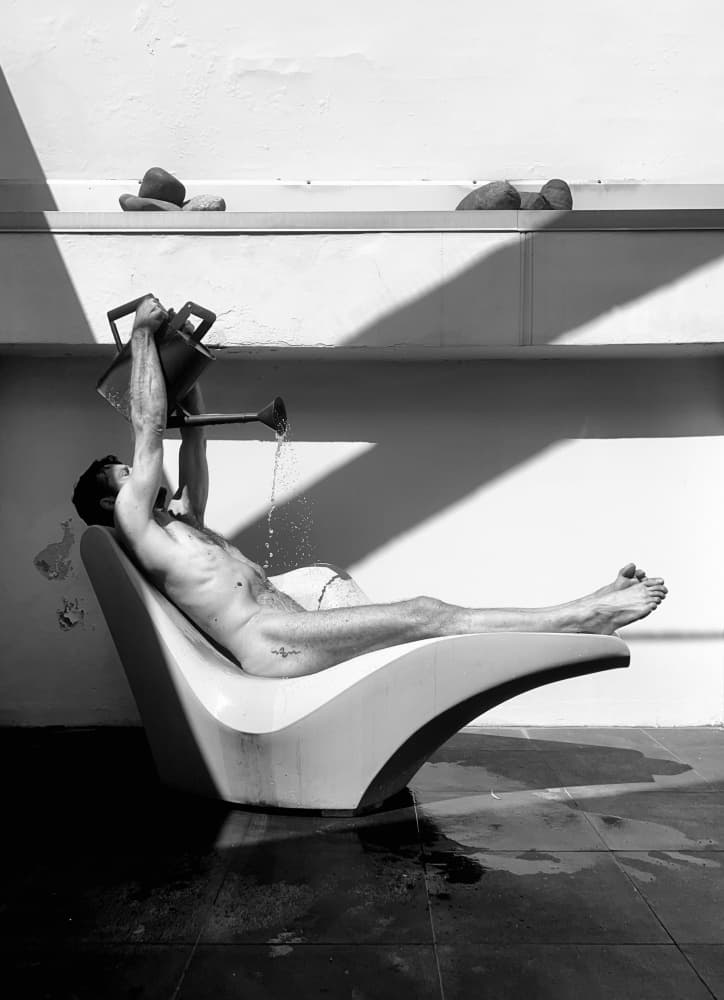 Man's Refreshing Shower by Davide Barzaghi — canvas wall art