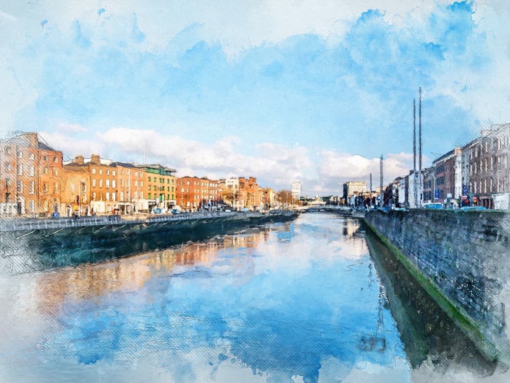 Dublin City Watercolor Art Ireland (13) by Justyna Jaszke — canvas wall art