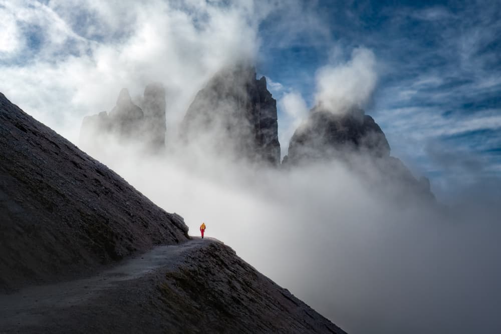 Hiker In Misty Mountains by Songlin Xu — canvas wall art