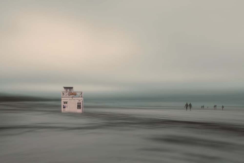 Calm Misty Beach Shack by Uschi Hermann — canvas wall art