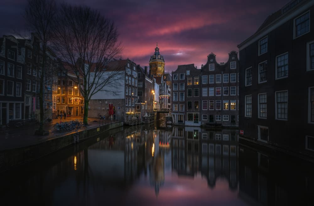 Vibrant Amsterdam Evening by Remo Daut — canvas wall art