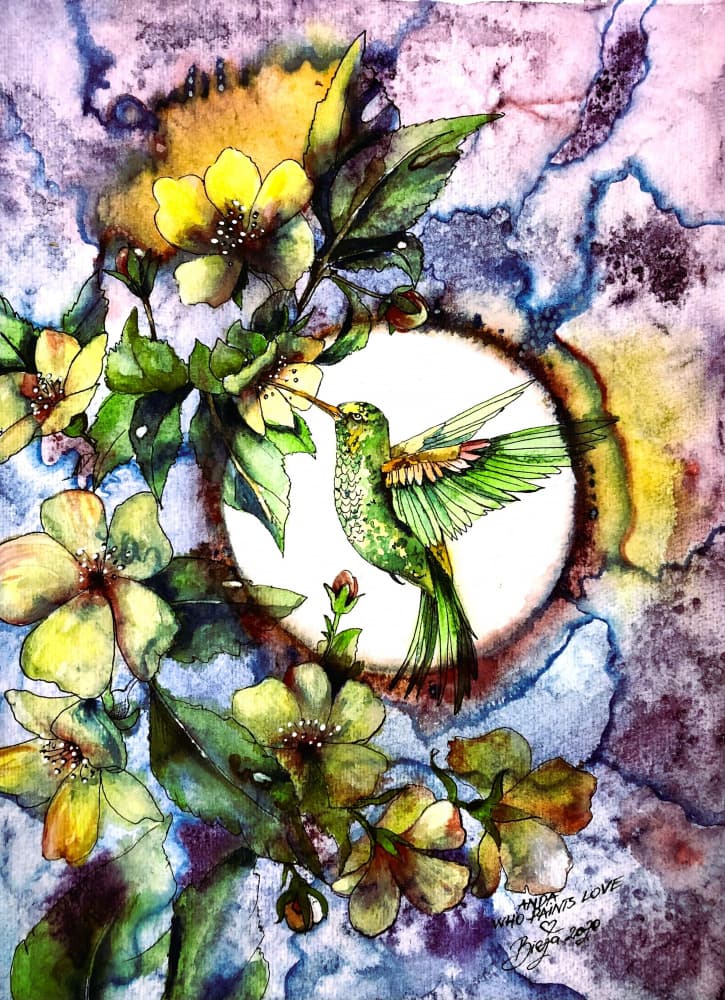Green Hummingbird Bloom by Anda Bieza — canvas wall art