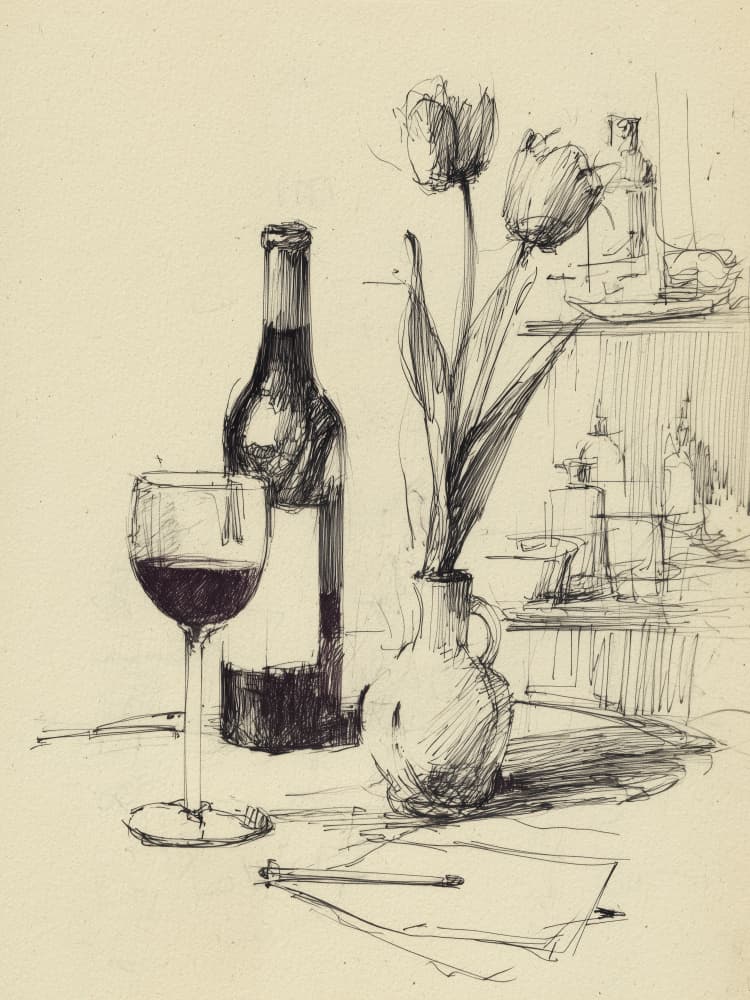 Wine and Tulips Sketch by Andreas Magnusson — canvas wall art