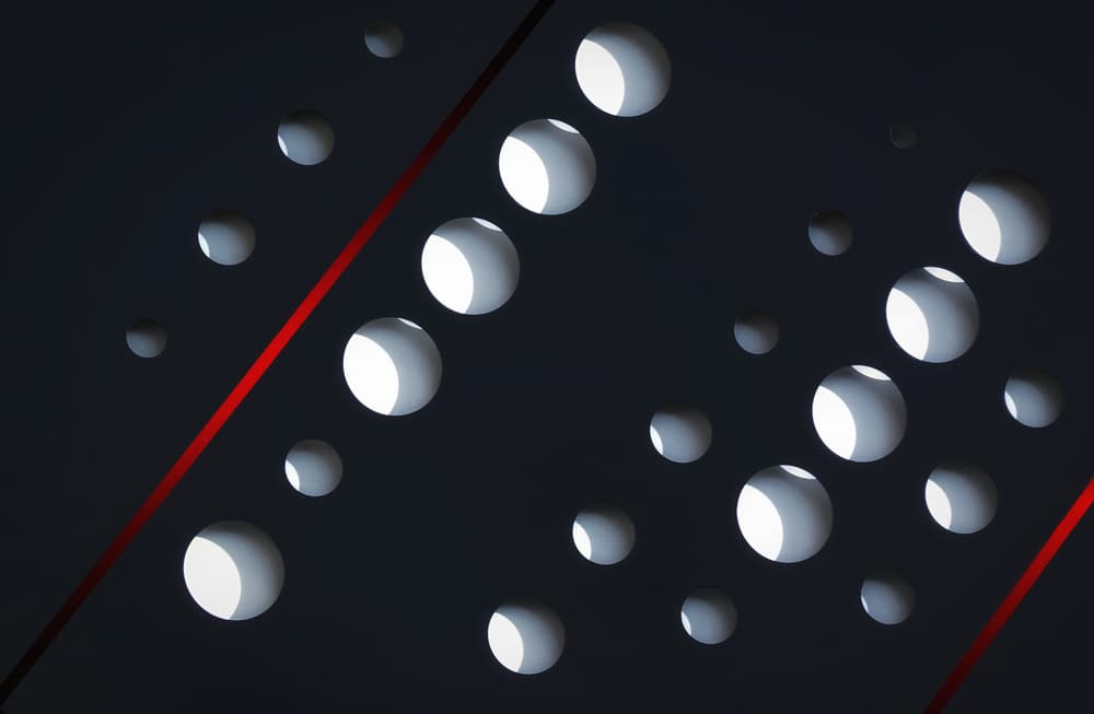 White Spheres Red Lines by Hans-Wolfgang Hawerkamp — canvas wall art