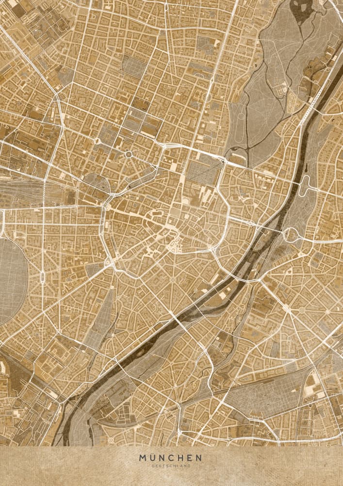 Vintage Munich City Map by Rosana Laiz Blursbyai — canvas wall art