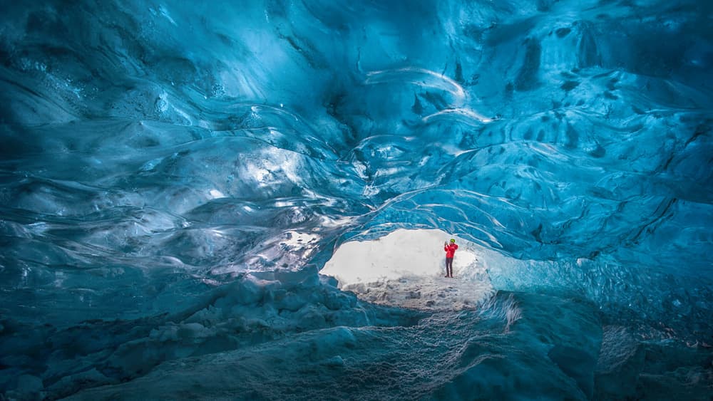 Blue Ice Cave Explorer by Peter Svoboda MQEP — canvas wall art