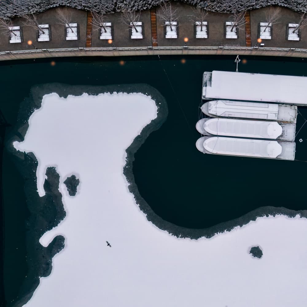 Aerial Winter Harbor by Aidong Ning — canvas wall art