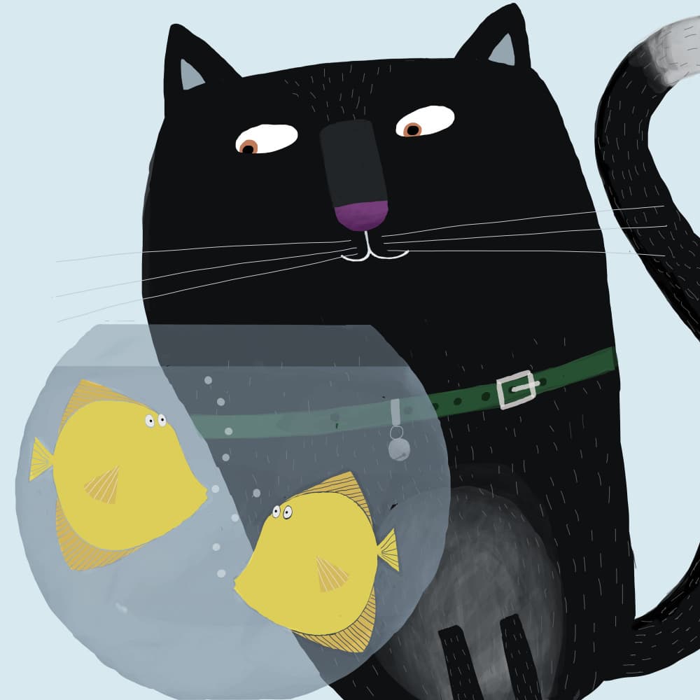 Black Cat's Fishbowl Friends by Carla Daly — canvas wall art