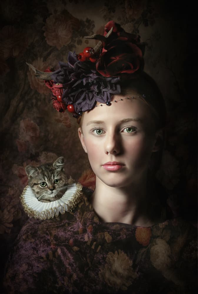 Regal Woman and Cat by Carola Kayen-Mouthaan — canvas wall art